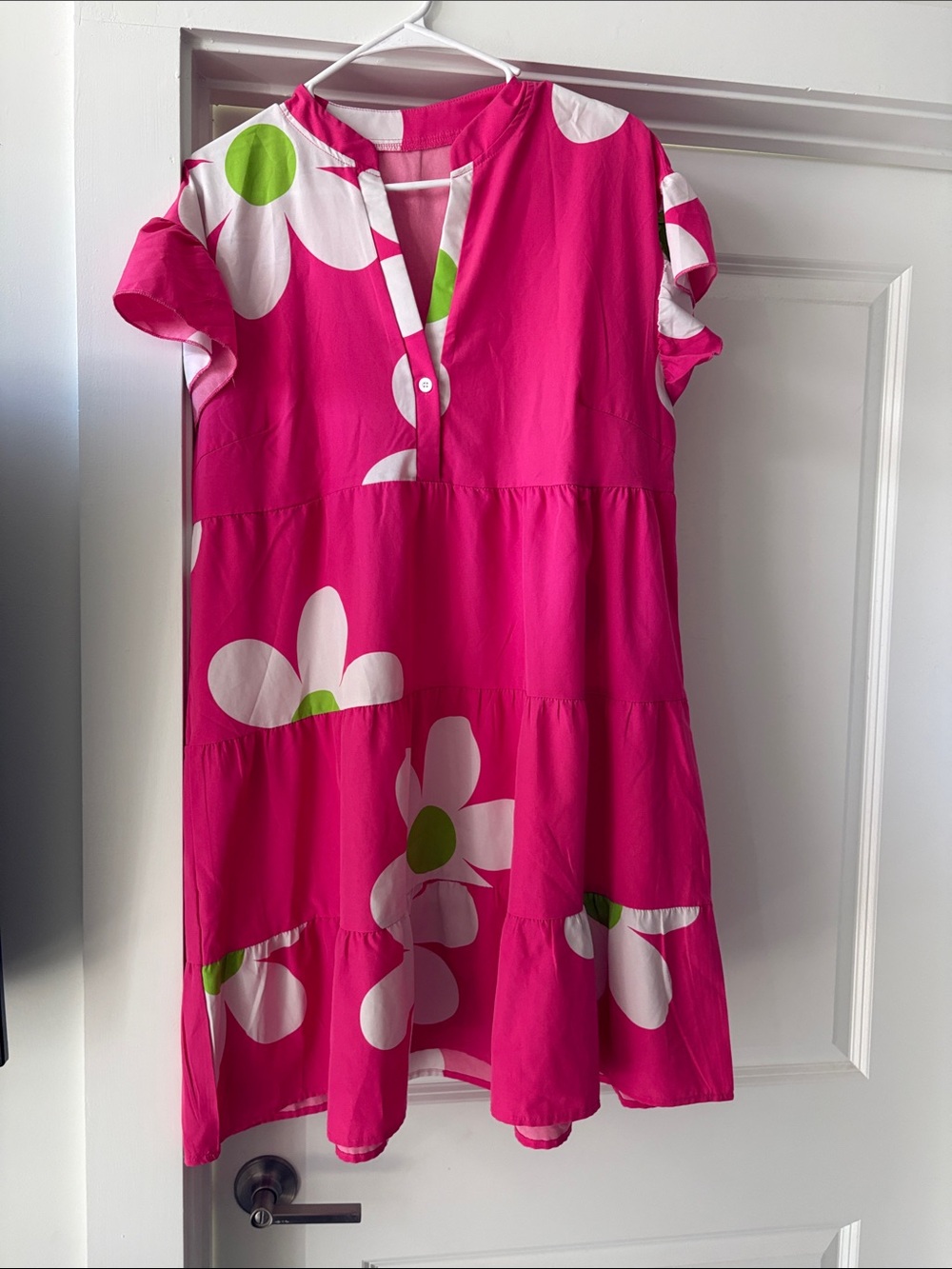 Women’s Bright Pink Floral Tiered Dress